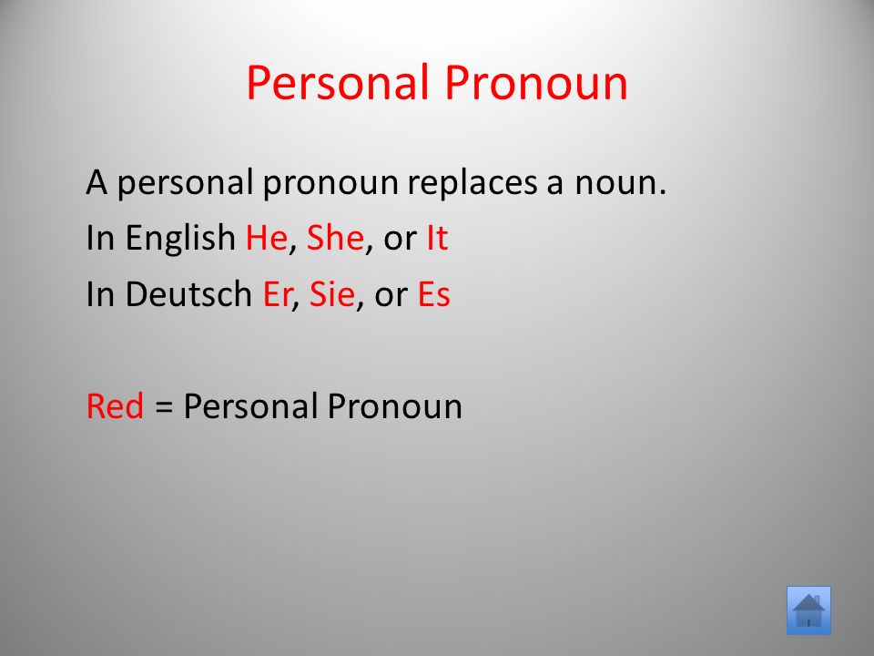 Personal Pronoun A personal pronoun replaces a noun.