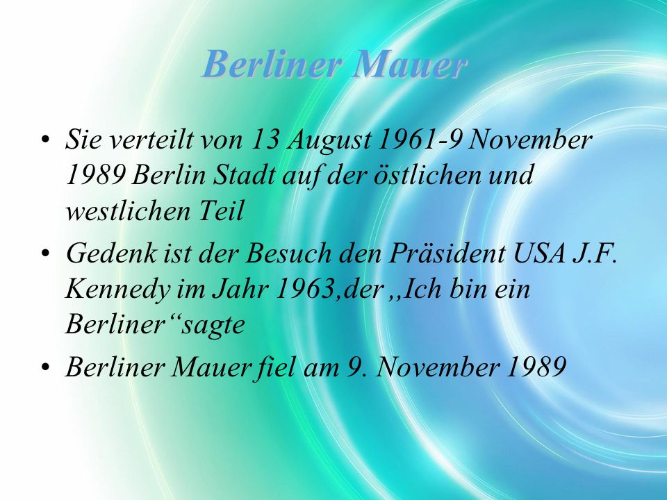 Berliner Mauer Sie verteilt von 13 August November 1989 Berlin Stadt auf der östlichen und westlichen Teil Gedenk ist der Besuch den Präsident USA J.F.