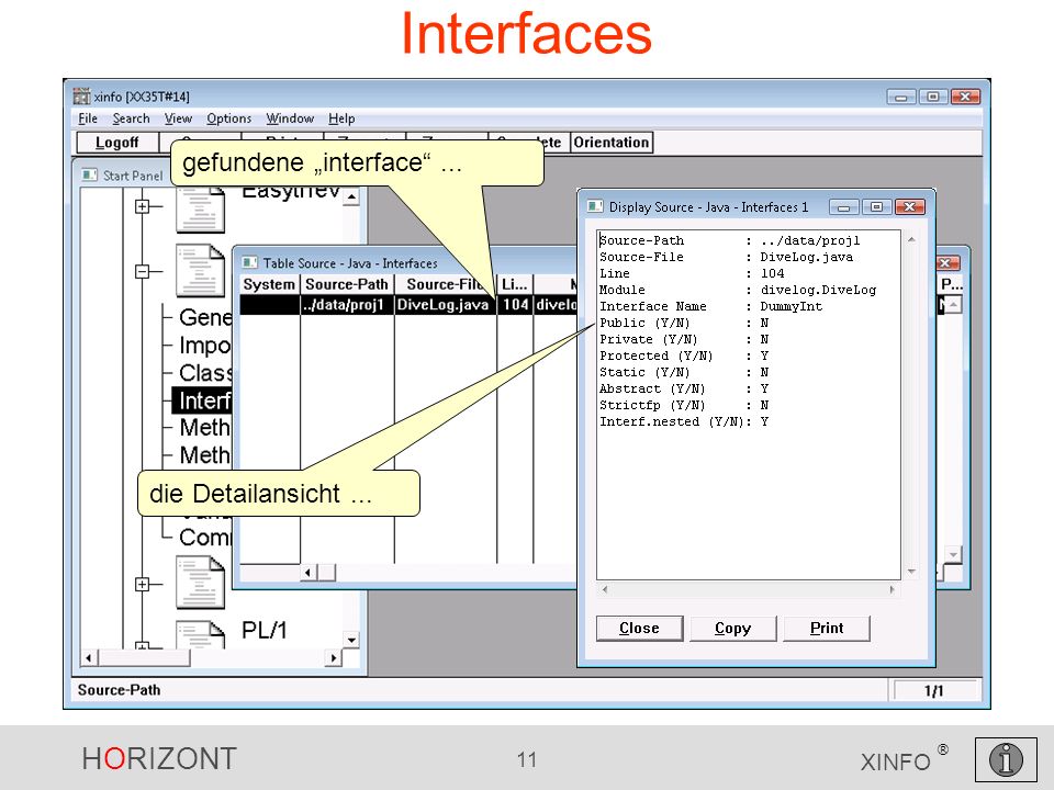 HORIZONT 11 XINFO ® Interfaces gefundene interface... die Detailansicht...