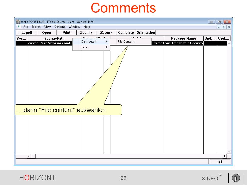 HORIZONT 26 XINFO ® Comments …dann File content auswählen