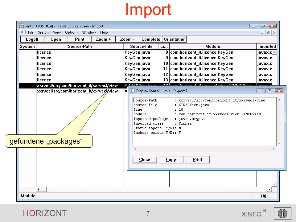 HORIZONT 7 XINFO ® Import gefundene packages