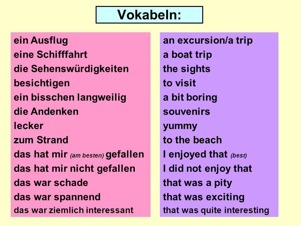 Vokabeln You have 2 minutes to learn the German and English vocabulary.