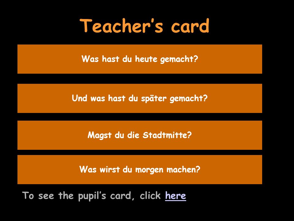 Youre talking with a German friend about what you did yesterday To see the teachers card, click herehere Gestern morgen - aufstehen – wann.