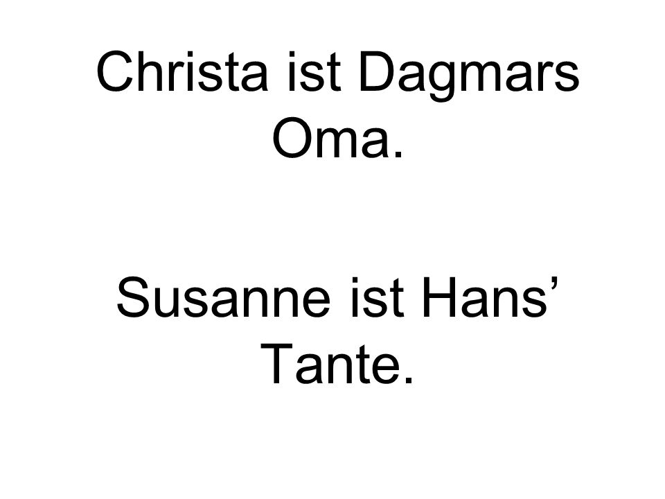 Christa ist Dagmars Oma. Susanne ist Hans Tante.