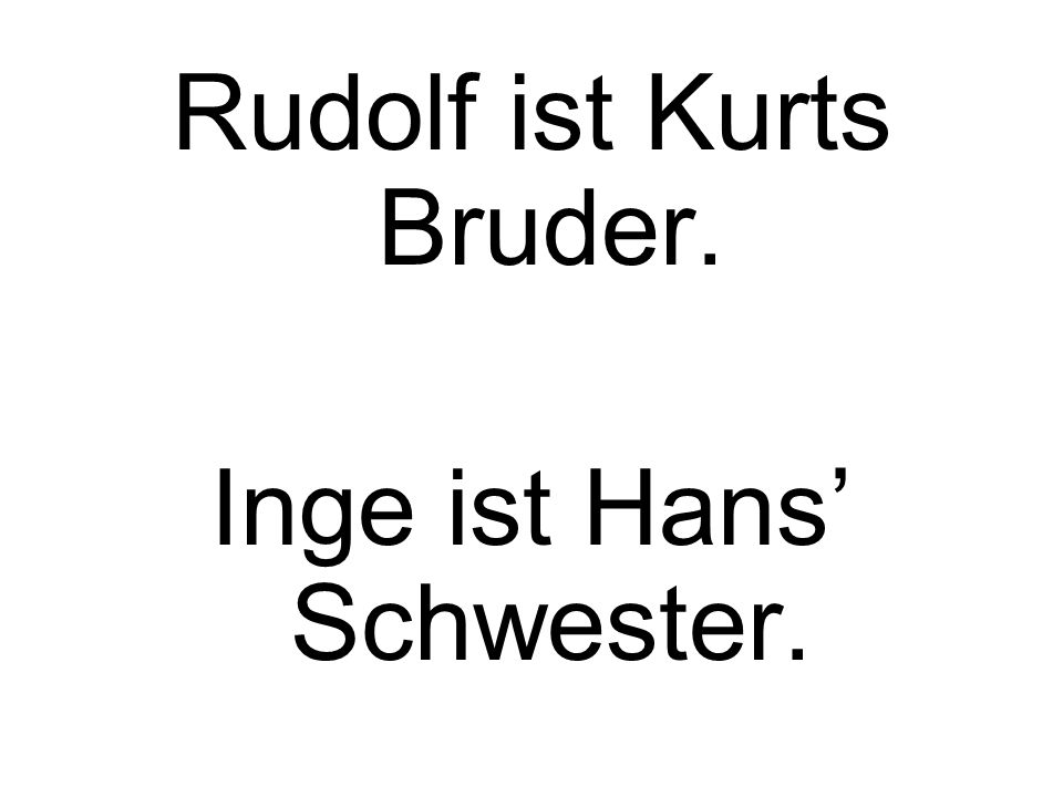 Rudolf ist Kurts Bruder. Inge ist Hans Schwester.
