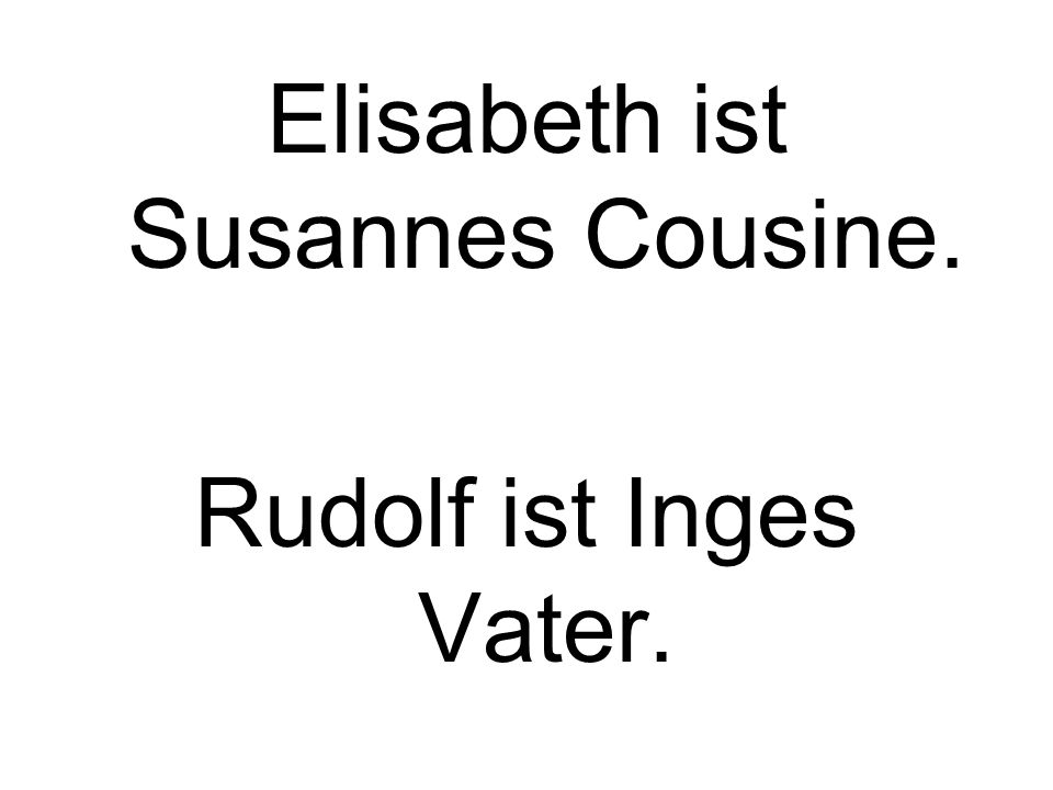 Elisabeth ist Susannes Cousine. Rudolf ist Inges Vater.