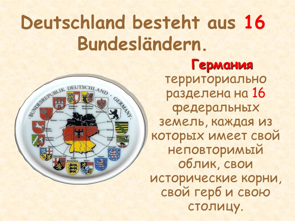 Deutschland besteht aus 16 Bundesländern.