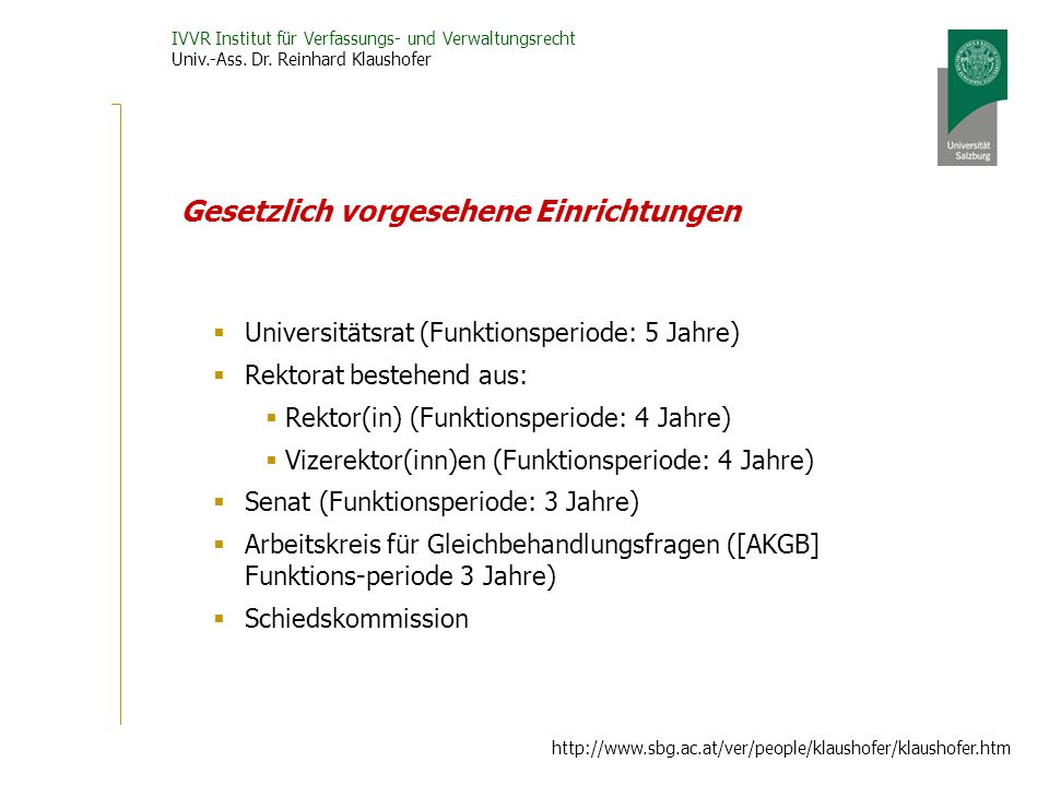 IVVR Institut für Verfassungs- und Verwaltungsrecht Univ.-Ass.