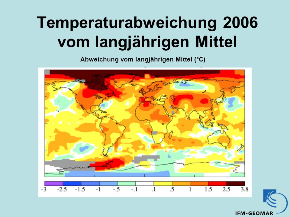 Temperaturabweichung 2006 vom langjährigen Mittel Abweichung vom langjährigen Mittel (°C)